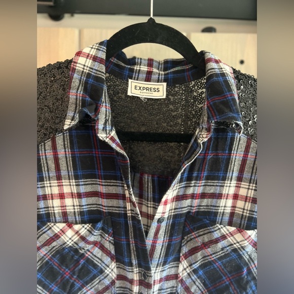 Express Boyfriend Flannel with Sequins - Picture 9 of 9